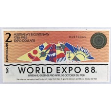 AUSTRALIA 1988 . TWO 2 DOLLARS BANKNOTE . WORLD EXPO 88